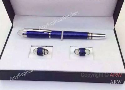 Copy Mont Blanc Pen and Cufflink Set - Blue Rollerball Pen & Blue Cufflinks